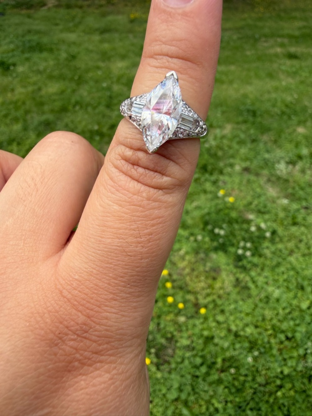 Suzy Levian 925 Sterling Silver Marquise White Cubic Zirconia Engagement Ring